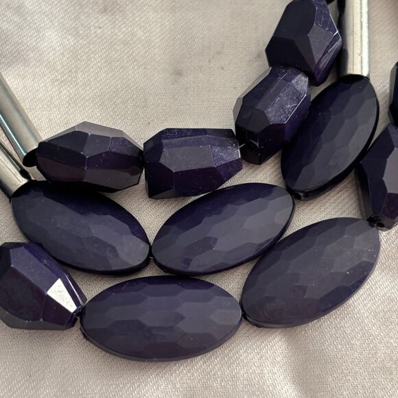 C Wonder Navy Blue Multi-Shape Beaded Statement Necklace – Silver-Tone Accents - Picture 2 of 5